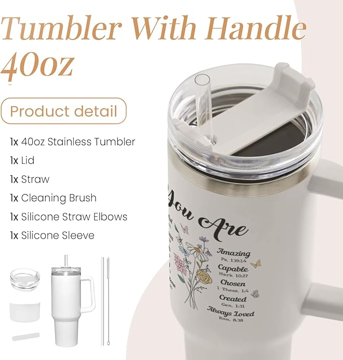 SANDJEST Christian Gifts for Women, Inspiration Gifts Tumbler 40oz Stainless Steel Insulated with Handle and Straw - Mother's Day Birthday Religious Gifts for Mom, Friend, Sister, Grandma - Bloomnest