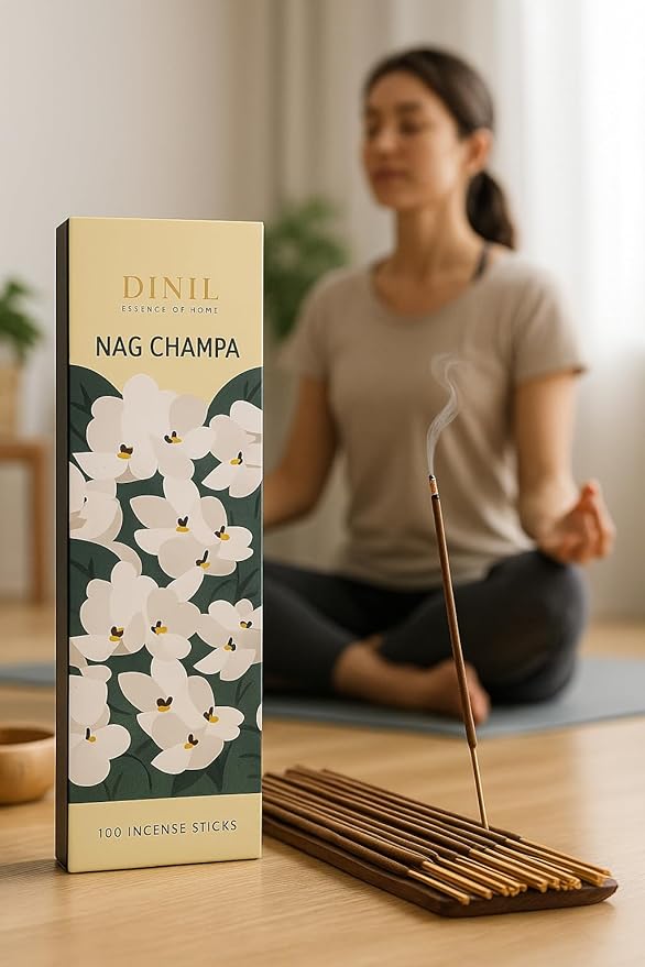 Dinil Nag Champa Incense Sticks – 100 Sticks | Hand-Rolled, Charcoal-Free | Clean Burn, Low Smoke | Aromatic Incense for Meditation, Yoga & Home Fragrance