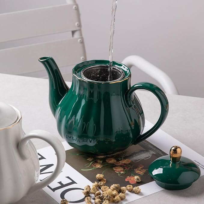 Sweejar Royal Teapot, Ceramic Tea Pot with Removable Stainless Steel Infuser, Blooming & Loose Leaf Teapot - 40 Ounce (Jade) - Bloomnest