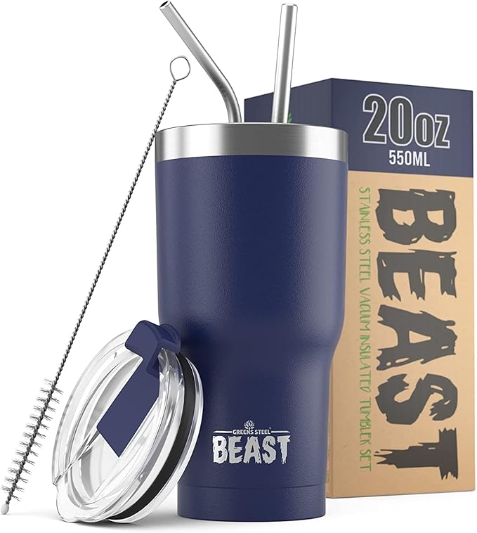 Beast 20 oz Tumbler Stainless Steel Vacuum Insulated Coffee Ice Cup Double Wall Travel Flask (Royal Blue) - Bloomnest