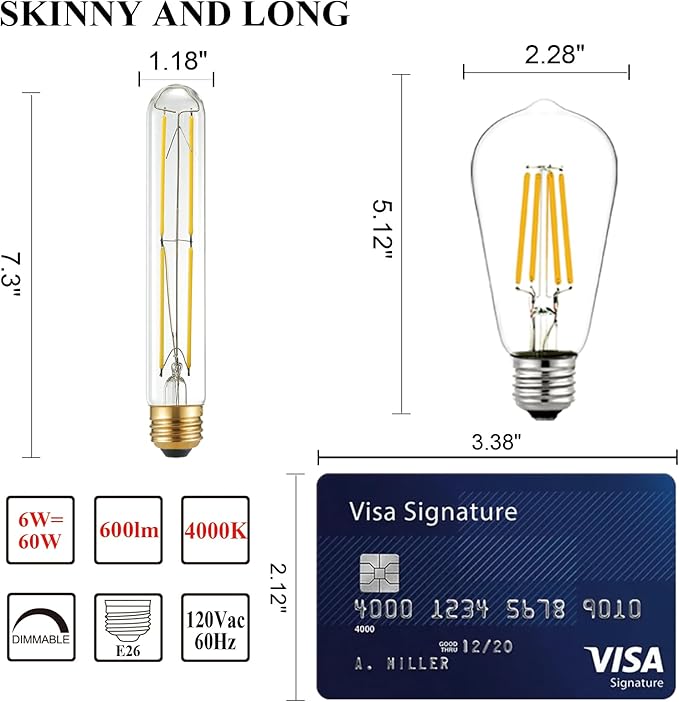 Arberlic 7.3 Inch T10 LED Bulb,6W E26 LED Bulb dimmable Equivalent E26 Bulb 60 watt,Neutral White 4000K,600lm,CRI85+,AC120V,Clear Glass Long Tubular Light Bulb,Flicker-Free,Pack of 6 - Bloomnest