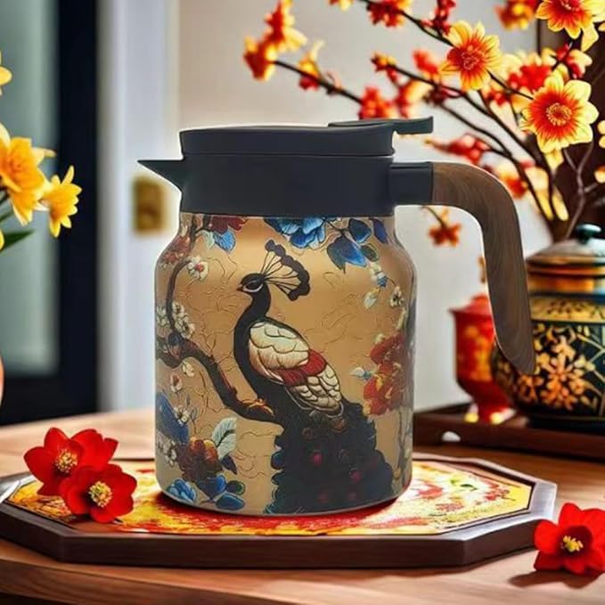 Vintage Floral Teapot with Built In Infuser, 2025 New Stainless Steel Thermal Teapot 1000ml Large Capacity to Meet Daily Needs (Pattern02)