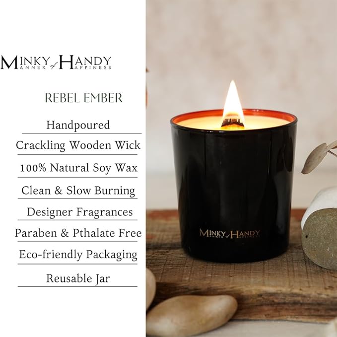 Crackling Wood Wick Candles - Natural Hand Poured Scented Soy Candles - Vanilla Sandalwood Cedar - Black Jar - Clean Burn - 10oz - Bloomnest