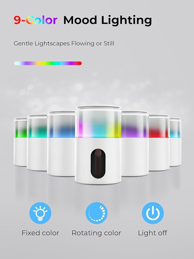 Waterless Diffuser for Essential Oil: Mini Battery Scent Diffuser for Room&Home&Car with 9 Colors LED Light - Aroma Cool Mist Machine Snow White - Bloomnest