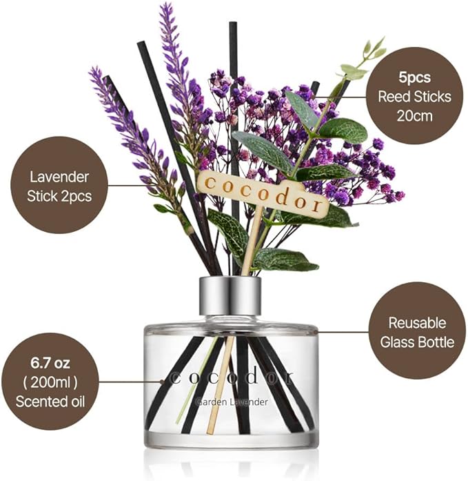 COCODOR Lavender Reed Diffuser/White Jasmine/6.7oz/1Pack / Home Fragrance Scent Essential Oil Stick Diffuser for Bedroom Bathroom Home Décor - Bloomnest