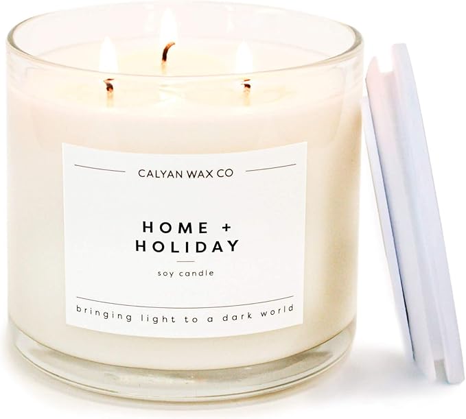 Calyan Wax Co. Home & Holiday 3 Wick Scented Candle - 43 Hour Burn - Luxury 3 Wick Soy Candles - Non Toxic Soy Wax Candles - Long Lasting Large Glass Jar Candle for Home - 14.9oz - Bloomnest