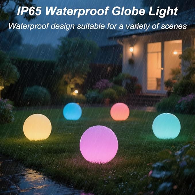 10 In LED Globe Light w/Remote, 16 RGB Colors 4 Modes & 8 Dimmable Brightness LED Ball Light Sphere Lamp, Rechargeable Orb Night Light Waterproof Outdoor Globe Lamp for Home/Yard/Lawn/Party/Pool Decor - Bloomnest