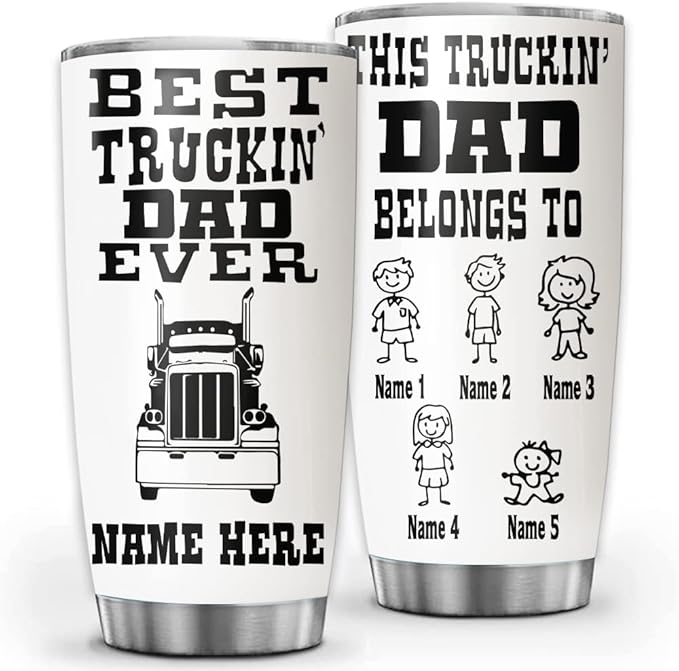 Personalized Best Truckin' Grandpa Ever Truck Driver Tumbler Cup Gift Father's Day, Grandpa, Grandfather, Trucker, Truck Driver 20oz 30oz Insulated Coffee/Tea Tumbler with Lid - Bloomnest