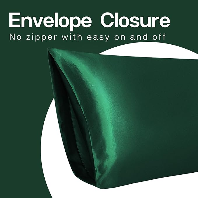 MR&HM Satin Body Pillow Cover, Soft and Breathable Body Pillow Case with Envelope Closure, Cooling and Silky Long Pillowcase for Hair and Skin (20x54, Dark Green) - Bloomnest