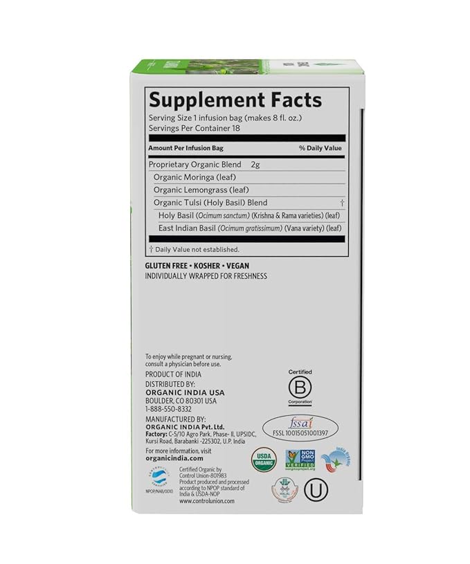 Organic India Energizing Tulsi Herbal Tea Favorites - Breakfast, Green, Moringa - Holy Basil, Adaptogen, Vegan, USDA Certified Organic, Non-GMO - 18 Infusion Bags per Box (Pack of 3) - Bloomnest