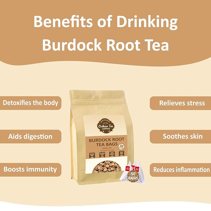 Ovikaso Tea, Burdock Root Tea Bags, 50 Pyramid Tea Bags, 2.5g/bag, Direct from Source, Aid in Digestion & Improving Liver Health, Herbal Tea - Bloomnest