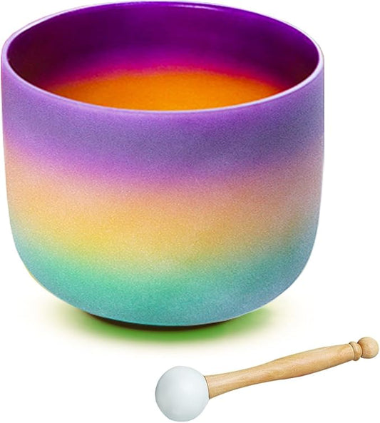 Hye-eun Rainbow Crystal Singing Bowl, 432hz 8inch B Note Frosted Quartz Crown Chakra Tuned Sound Bowl for Yoga Healing Sound Energy Vibration Meditation - Bloomnest