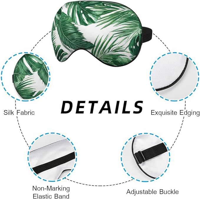 Tropical Palm Leaves Sleep Mask Eye Mask Green Jungle Leaves Floral Sleep Mask Light Blocking Adjustable Smooth Soft Eye Masks for Women Deep Rest Travel - Bloomnest