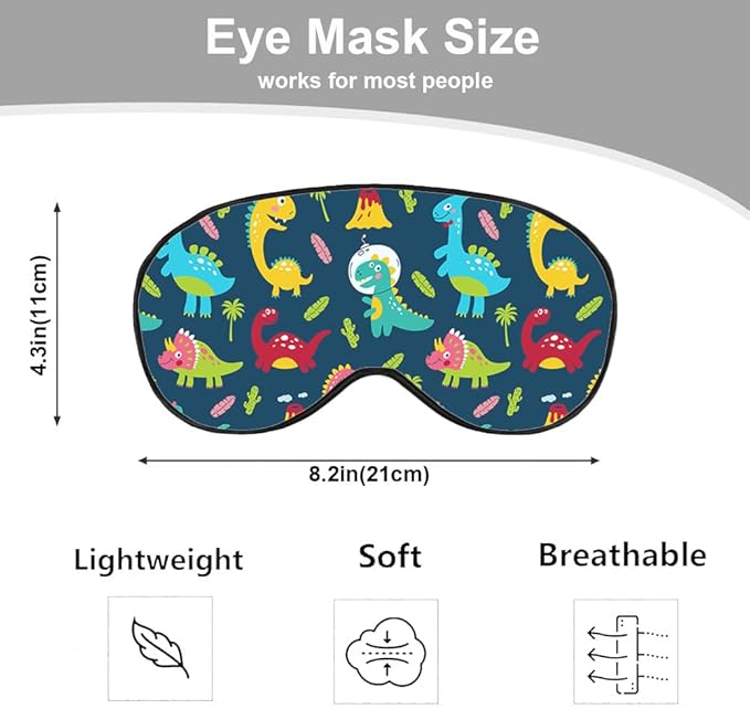 Cute Dinosaurs Sleep Eye Mask Children Print Palm Tree Animal Green Blue Red Silk Eye Mask Sleeping Soft Eye Shade Cover for Men Boy Girl Airplane Travel with Elastic Strap - Bloomnest