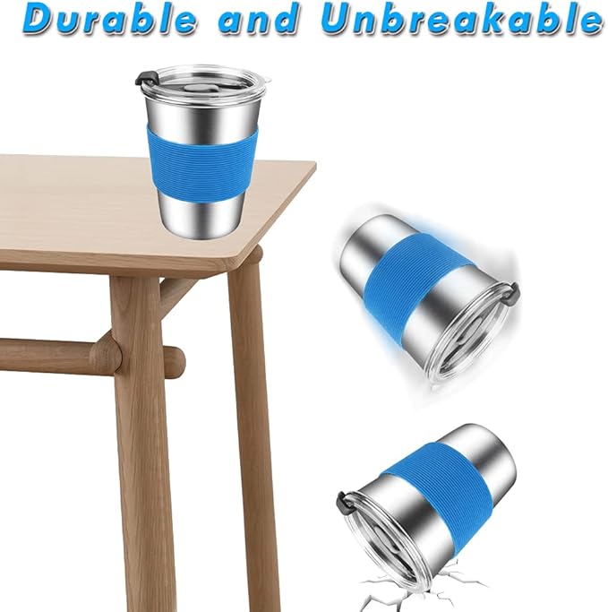 Kids Stainless Steel Cups, Kids Metal Drinking Glasses with Lids, Stainless Steel Straws and Sleeves, 12oz Reusable Water Tumbler for Children and Adults, Apply to Indoor and Outdoor - Bloomnest