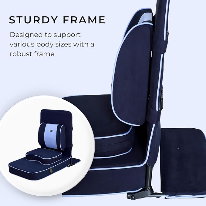 Friends Of Meditation Extra Large Meditation Chair | Floor Chair with Back Support | Yoga Chairs for Adults | Portable Folding Chair | Yoga Chair with Cushion & Meditation Block | Navy Blue | 24x22 in - Bloomnest