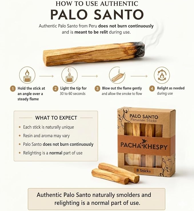 Authentic Premium Palo Santo from Peru 8 Pack of Natural Holy Wood Hand Harvested Smudging Sticks for Home Fragrance Energy Cleansing Meditation Spiritual Rituals Anti Stress Wellness Incense
