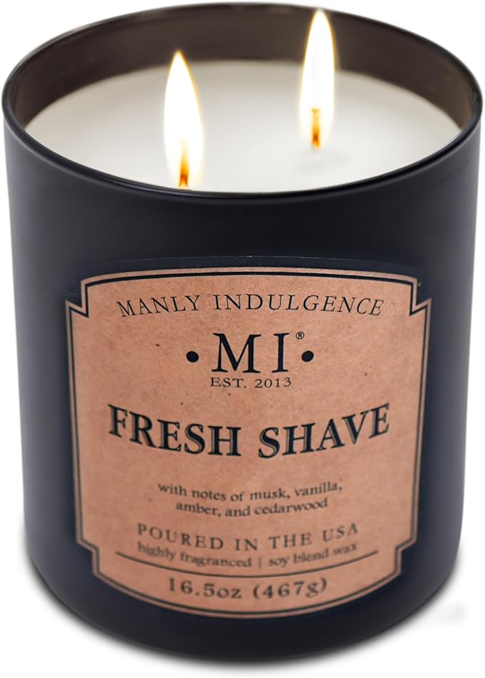 Manly Indulgence Fresh Shave Scented Candles for Men, 2 Wick, 16.5 oz, Premium Soy Blend Wax, 60H Burn, Candles for Home Scented - Made in The USA - Bloomnest
