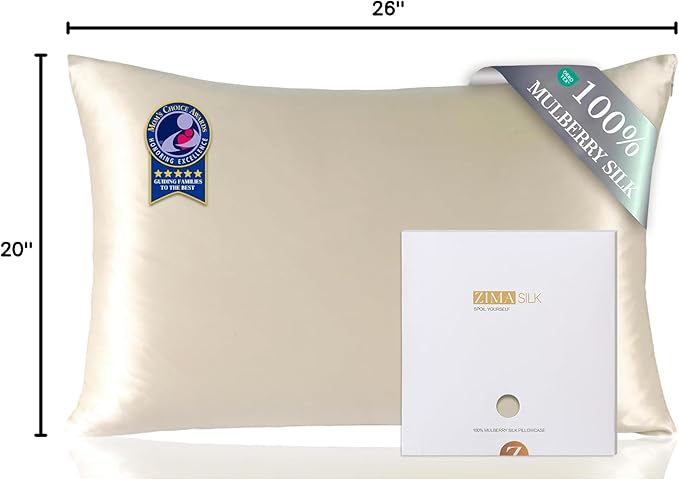 ZIMASILK 100% Pure Mulberry Silk Pillowcase for Hair and Skin Health,Soft and Smooth,Both Sides Premium Grade 6A Silk,600 Thread Count,with Hidden Zipper,1pc(Standard 20''x26'',Beige) - Bloomnest