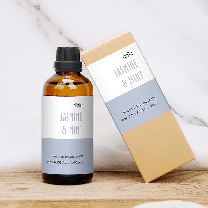 Jasmine & Mint Fragrance Oil, MitFlor 3.38 OZ/100ml Hotel Diffuser Oils,Premium Grade Fragrance Oil for Soap & Candle Making Scent, Aromatherapy Essential Oil, Fresh Scent for Home Fragrance MitFlor