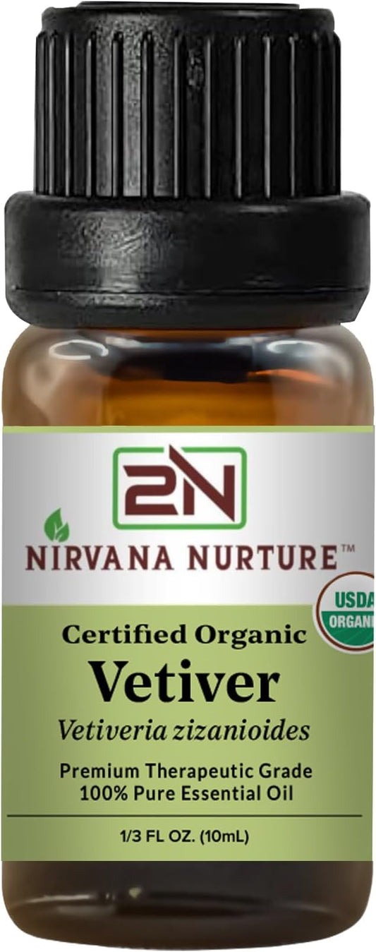 Vetiver Essential Oil, USDA Certified Organic, 100% Pure Undiluted, Aromatherapy Oil for Diffuser, Hair & Skin Care NirvanaNurture