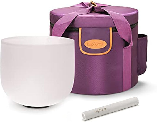 TOPFUND 8 inch C Note Crystal Singing Bowl Root Chakra with Heavy Duty Carrying Case and Suede Mallet