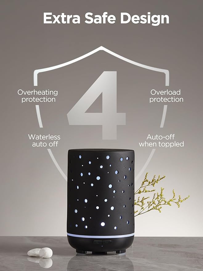 InnoGear Essential Oil Diffuser, 150ml Ceramic Diffuser Ultrasonic Air Diffusers Humidifier Cool Mist Aromatherapy Diffuser with 2 Mist Modes Waterless Auto Off for Home Office, Black - Bloomnest