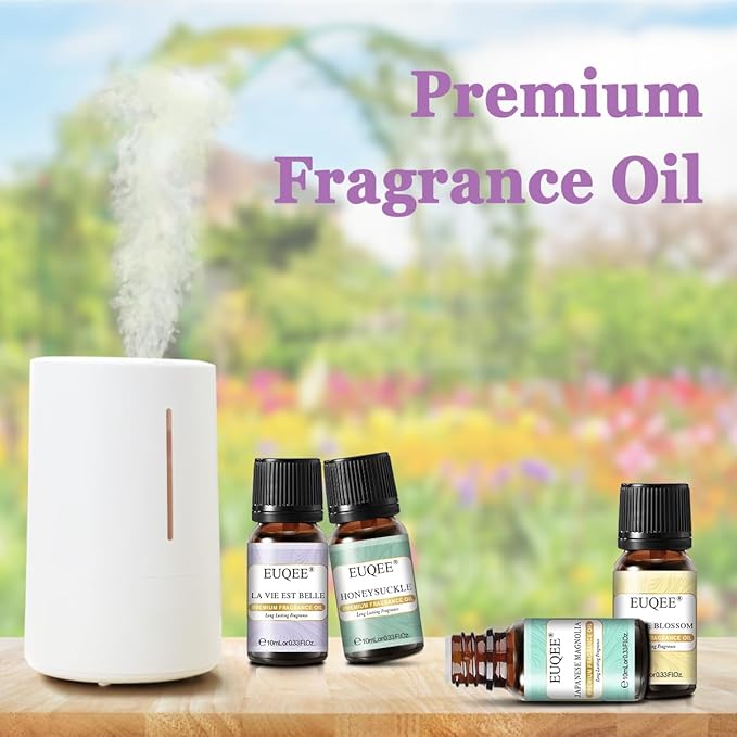 EUQEE Premium Floral Fragrance Oils Set 6PCS Fragrance Oils Set for Diffuser, DIY Candle - Honeysuckle, Lilac, Japanese Magnolia, Violet, Orange Blossom (10ml) EUQEE