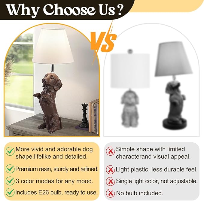 Dachshund Dog Table Lamp Cute Modern Resin Desk Lamp Creative Brown Puppy Nightstand Lamp for Living Room Bedroom Corner Kid’s Room Office - Bloomnest