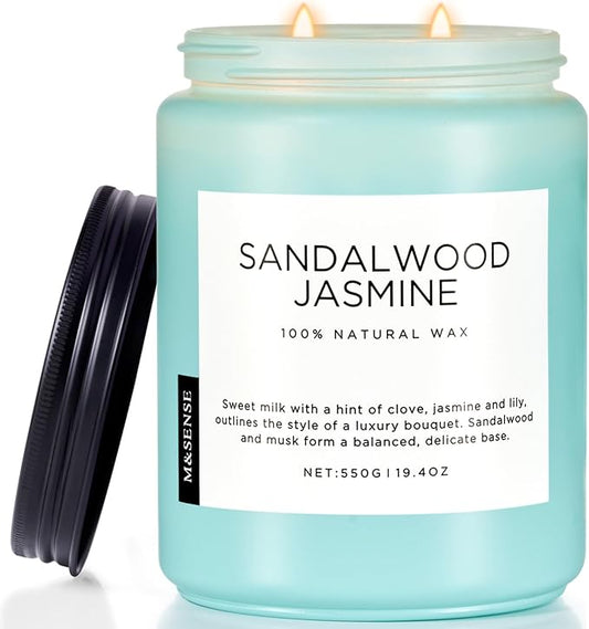 M&SENSE Sandalwood Jasmine Scented Candles, Large Soy Natural Long Lasting 19.4oz 110 Hour Burning Floral Non Toxic Double Wick Aromatherapy Candle Gifts for Women Friend - Bloomnest