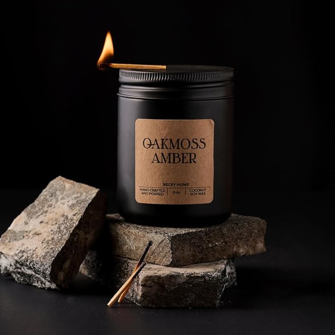 9oz Scented Candle for Men, Oakmoss Amber Scented, Men Scented Candle, Long Lasting Masculine Scents, Natural Coconut Jar Candle for Home, Bachelor Pad Decor, The Perfect Mens Gift - Bloomnest
