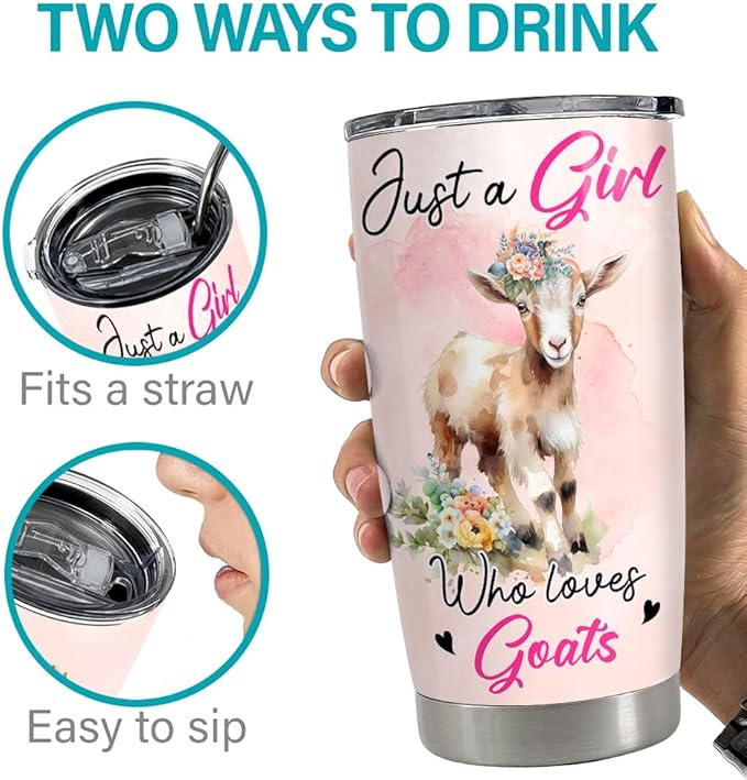 SANDJEST Goat Tumbler 20oz Girl Loves Goats Stainless Steel Insulated Tumblers Coffee Travel Mug Cup Gifts for Women Girl Teen Birthday Christmas - Bloomnest