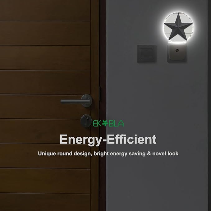 EKOBLA Texas Star Night Lights Plug into Wall Vintage Western Style Retro Star American Led Plug-in Nightlights with Dusk to Dawn Sensor for Home Bedroom Stairway Hallway Kitchen - Bloomnest