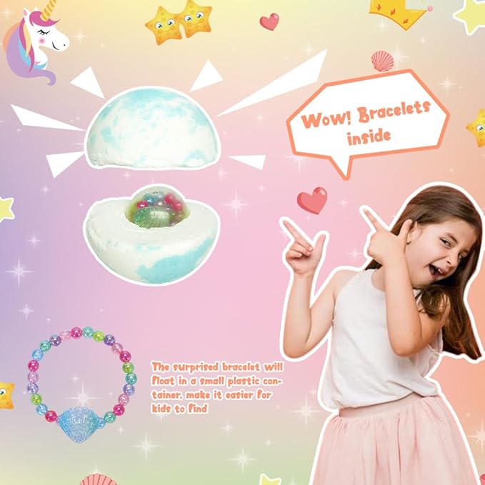 KAV Girls Bath Bombs Set of 9 — Surprise Bracelet Bath Bombs for Kids & Tweens, Fizzy Colorful Bath Fizzies with Collectible Bracelet Inside, Kid-Safe Scents & Moisturizing Oils — Party Favors & Gifts