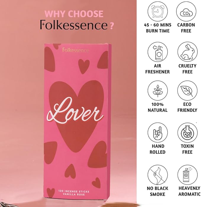Folkulture Incense Sticks (120 Sticks)| Vanilla & Rose Premium Insence-Sticks for Aromatherapy, for Women, Her |No Charcoal,Non Toxic, 45 Mins, Long Burning Inscents-Sticks FOLKULTURE