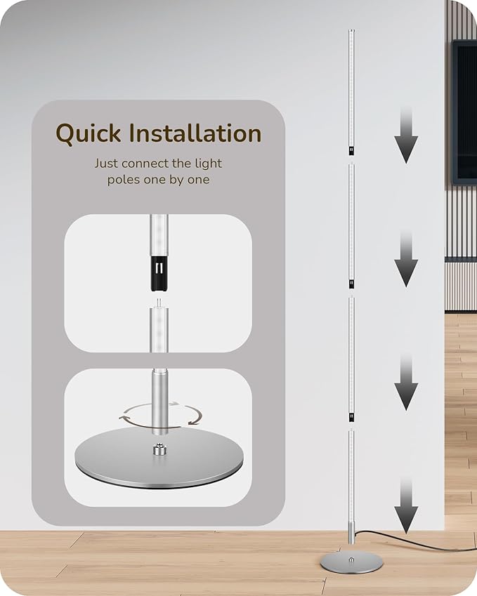 EDISHINE LED Standing Floor Lamp, Dimmable Corner Standing Light with Remote, 3 Color Temperature 3000K-4500K-6000K, 57.5" Modern Floor Lamps for Living Room, Bedroom, Office, Silver - Bloomnest