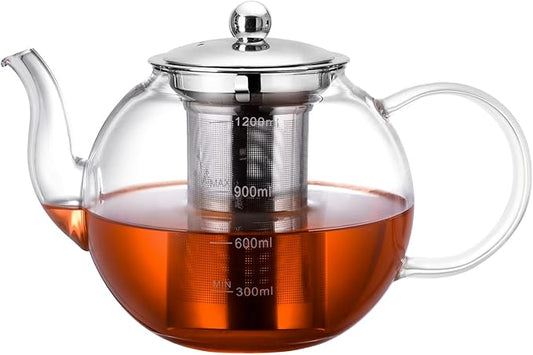 Glass Teapot, Zpose 40oz/1200ml Tea Pot with Removable Stainless Steel Infuser, Clear Glass Tea Kettle with Scale Line, Stovetop Safe Teapot for Blooming Tea & Loose Leaf Tea, Gift Box for Tea Maker - Bloomnest