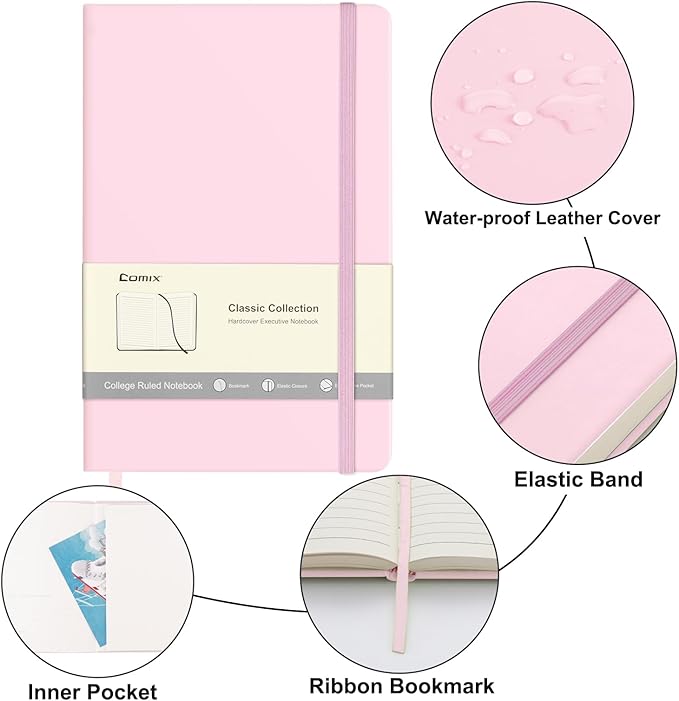 Comix Lined Journal Notebook for Women Men, Journaling Notebooks for Office School Home, Pink, 240 Pages, 5.5" x 8.3", College Ruled, A5, Hardcover - Bloomnest