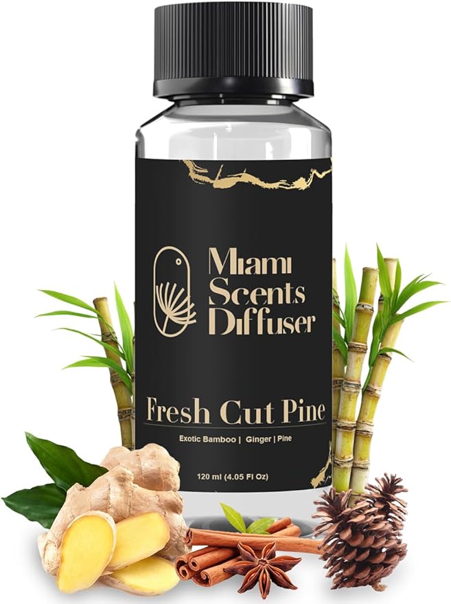 Fresh Cut Pine Scent 4 Fl Oz - 120 ml Inspired by Hotel Essential Oils Aroma for Home Office Business Diffuser Luxury Fragance Refill Aromatherapy Natural Blend of Exotic Bamboo, Cinnamon and Ginger. MiamiScentsDiffuser