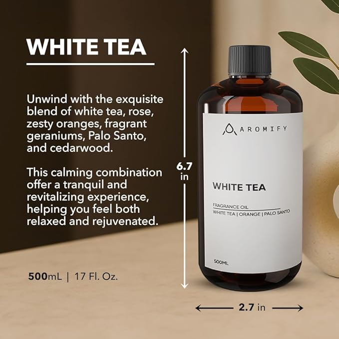 White Tea Diffuser Oil, 16.9 FL Oz, 500 mL, Aroma Essential Oil for Scent Diffusers, Luxury Hotel Scent for Home, Bathroom, Spa & Office, Natural White Tea Fragrance Oil, Orange & Palo Santo. - Bloomnest