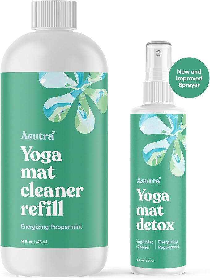 ASUTRA Yoga Mat Cleaner Spray (Energizing Peppermint), 4 fl oz - No Slippery Residue, Organic Essential Oils, Deep-Cleansing for Fitness Gear & Gym Equipment, Microfiber Towel Included - Bloomnest