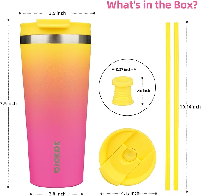 BJPKPK 22oz Stainless Steel Insulated Tumbler With lid And Straw Travel Coffee Thermal Tumblers Cup For Women And Men,Pink Yellow Rose - Bloomnest