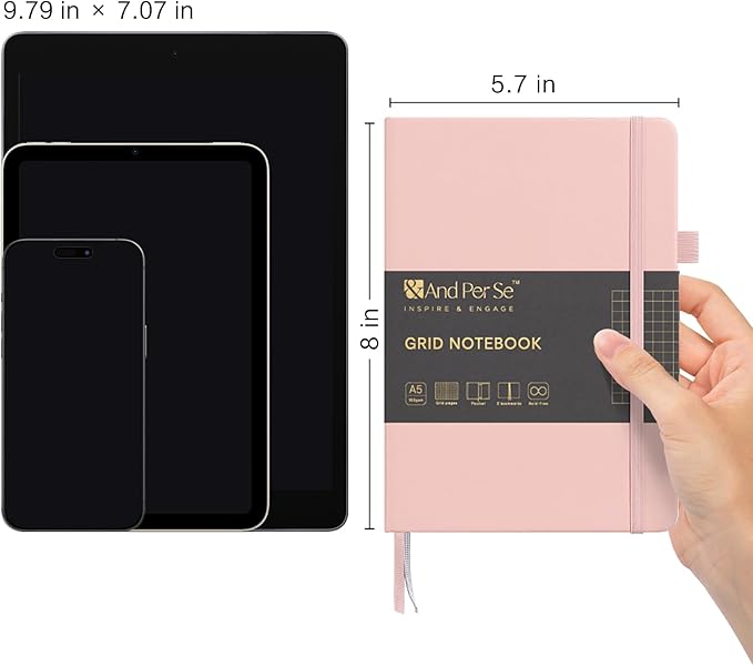 &And Per Se Graph Journal Notebook, 160 Pages, A5 5.7 x 8 inches 100 gsm Thick Paper Notebook Journals for Writing, Grid Hardcover Notebook(1 Pack, Pink)