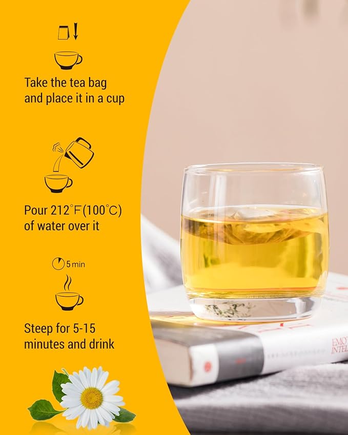 Bedy Chamomile Tea Relaxing & Calming, 120 Teabags Individually Wrapped Herbal Tea, Non-GMO, Caffeine Free - Bloomnest