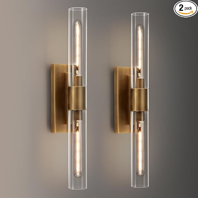 24.8" L Minimalist Style Wall Sconces Set of 2, Brass Wall Lights Fixtures Morden Cylinder Wall Light for Bathroom Vanity Light Indoor Wall Mounted Lamps for Living Room,Bedroom,Hallway - Bloomnest