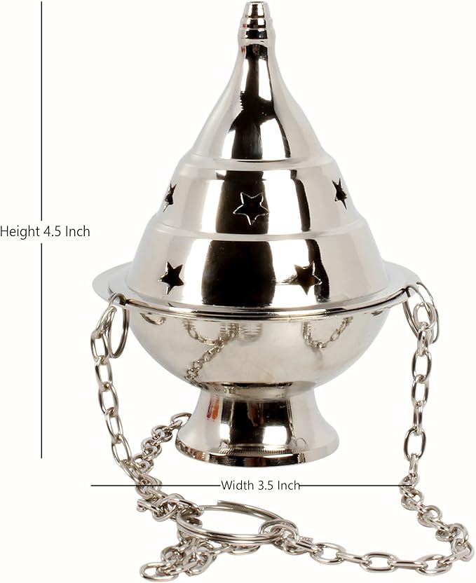 Brass Incense Burner Hanging Incense Censer/Charcoal Incense Holder with Chain 4.5 H Chrome - Bloomnest