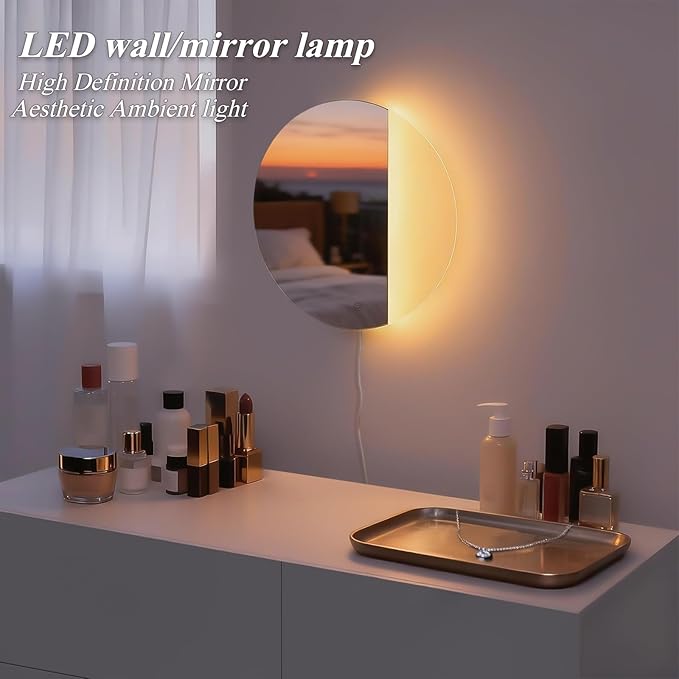 ONEWISH LED Wall Sconce, Dimmable Mirror Wall Lamp,16.93 inch Round Wall Lights for Bedroom with Memory Function, Wall Lamps for Living Room Entryway, Silver - Bloomnest