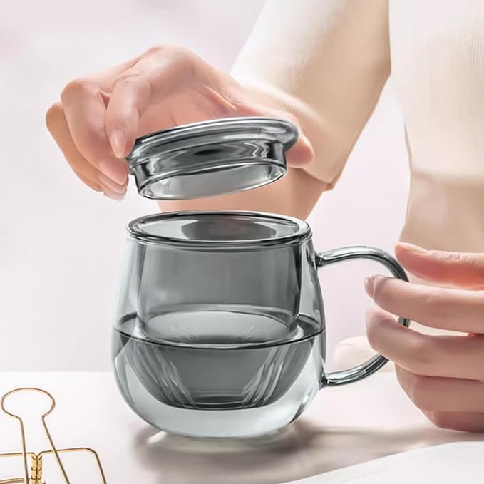 Glass Tea Cup with Infuser and Lid, 17.6oz/520ml Large Borosilicate Teacup, Clear Mug for Loose Leaf Tea, Blooming Tea, Tea Bags - Perfect Christmas or Birthday Gift for Men - Bloomnest