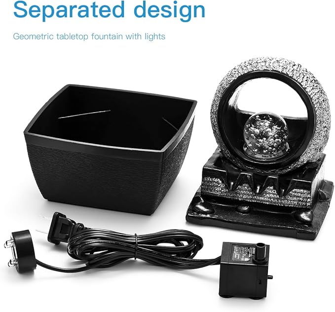 Tabletop Water Fountains, 3 Gears Desktop Fountain Indoor with Led Rolling Ball, Table Top Small Water Feature Interior Zen Relaxation Decor for Home Bedroom Living Room Office Apartment - Bloomnest
