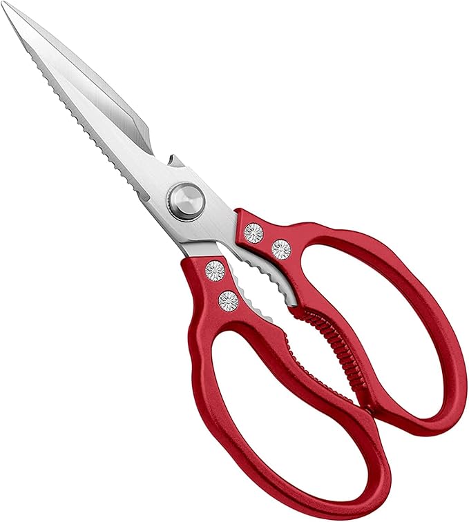 AWinjoy Heavy Duty Sharp Kitchen Scissors, Dishwasher Safe, Cooking Shears for Meat, Chicken, Fish, Poultry, Herb, Bread (Red) - Bloomnest